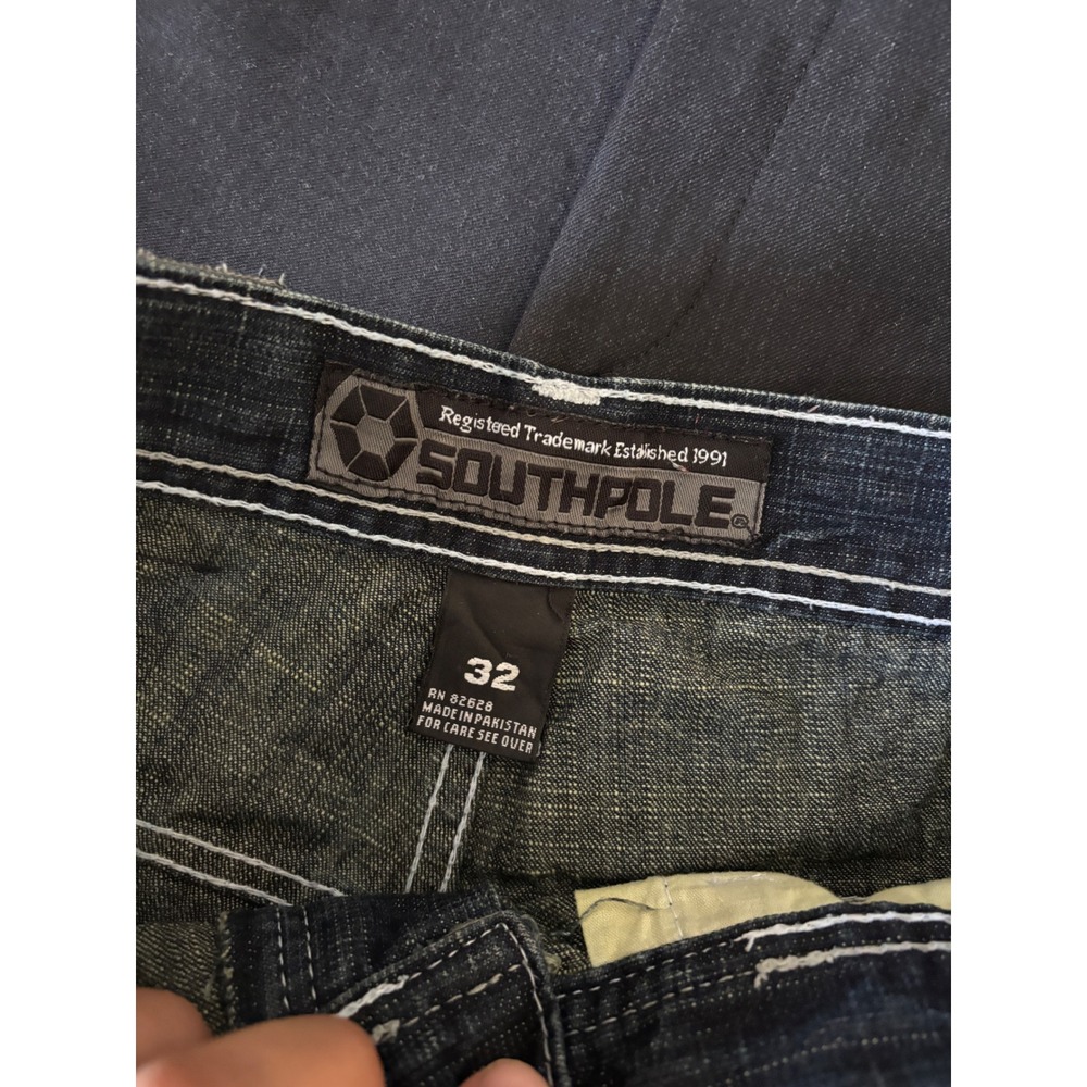 Vintage Southpole 4130 Baggy Wide Leg Jeans Mens 32x31 Dark Wash Y2K Skater - Picture 2 of 8